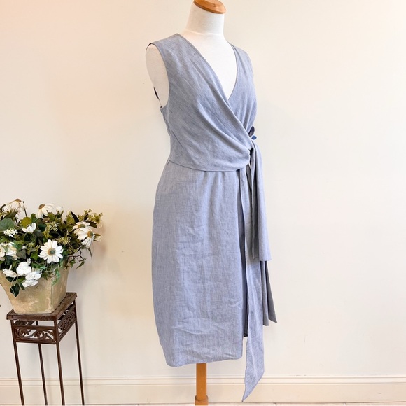 NWT Halogen Chambray Faux Wrap Sheath Dress Size Large - Picture 3 of 12